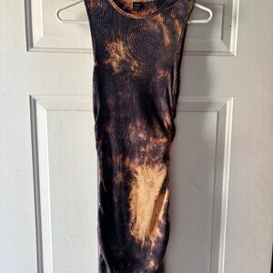SHEIN Black/Orange Tie-Dye Ribbed Ruched Dress Size L